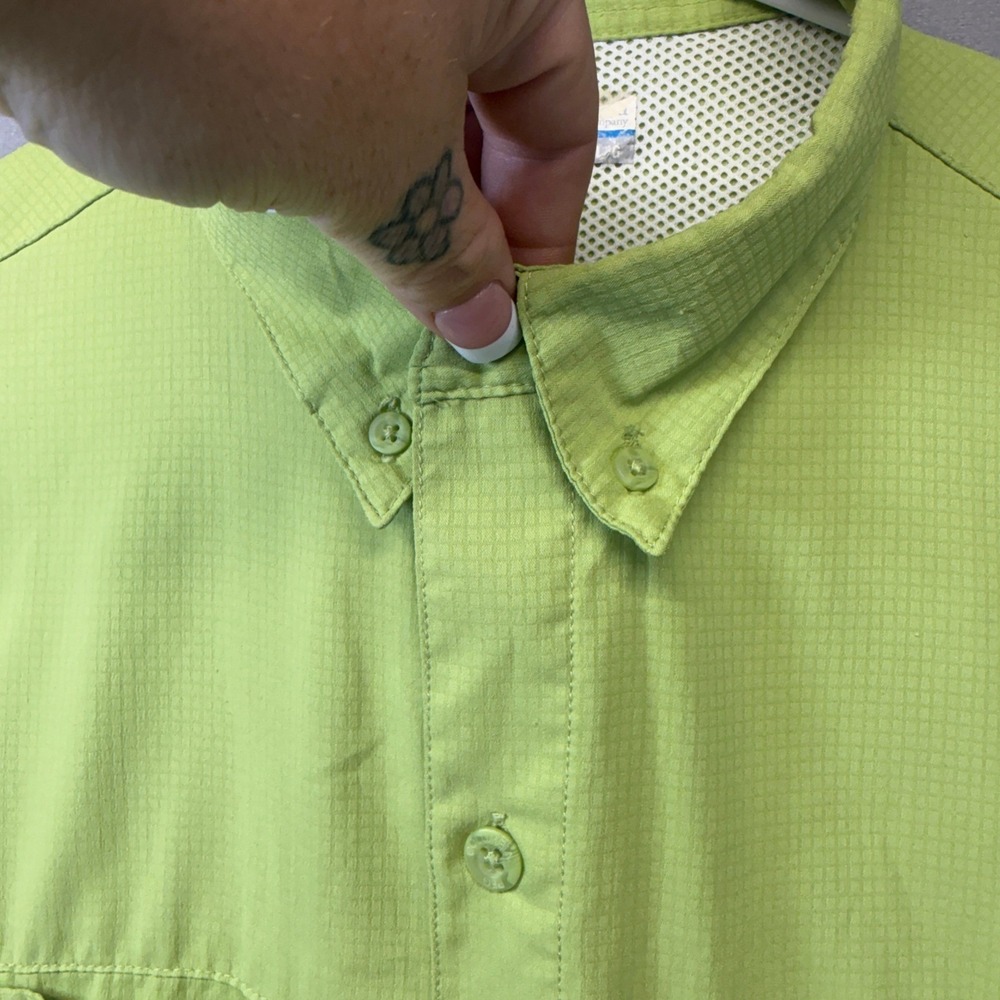 Columbia PFG Fishing Shirt Mens LRG Green Long Sleeve Omni-Shade Ripstop Vented - Picture 10 of 16